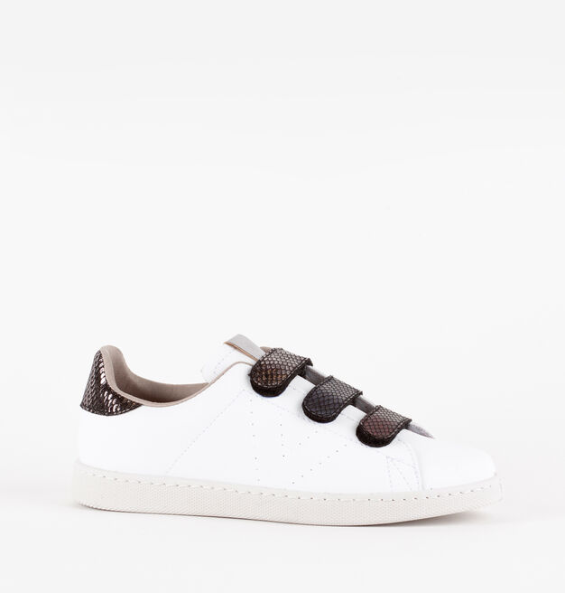 TENIS EFECTO PIEL TIRAS MULTICOLOR