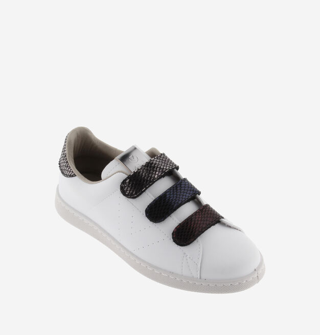 TENIS EFECTO PIEL TIRAS MULTICOLOR