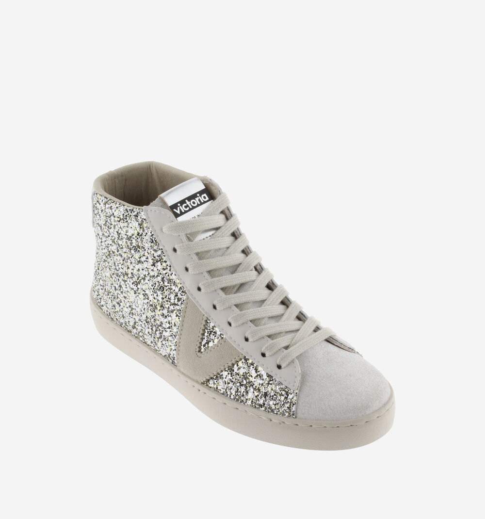 Bota Victoria Plataforma Plateada BERLÍN BOTÍN GLITTER PIEL