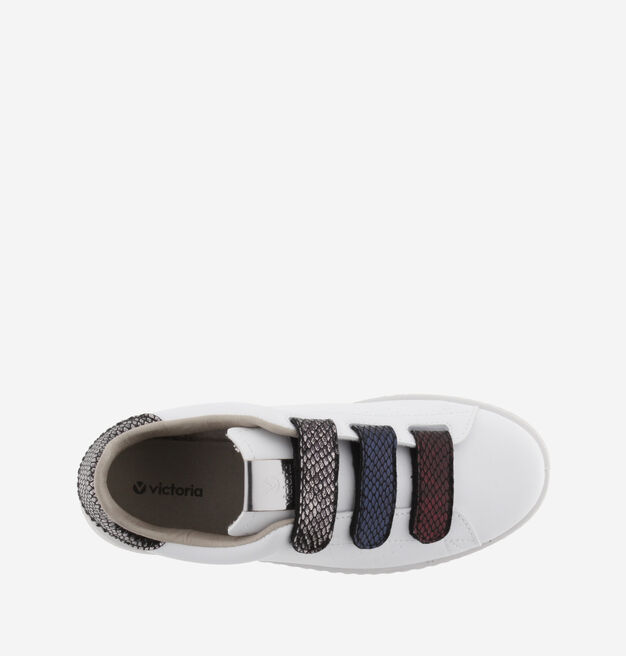 TENIS EFECTO PIEL TIRAS MULTICOLOR