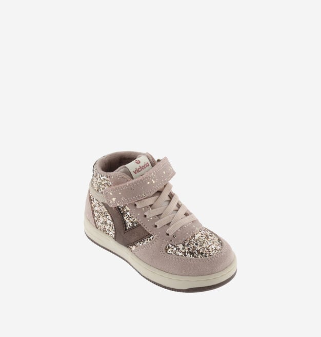 TIEMPO KLETTVERSCHLUSS STIEFELETTE GLITZER/VELOURSLEDER & ELASTISCH