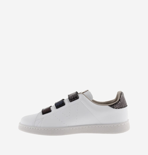 TENIS EFECTO PIEL TIRAS MULTICOLOR