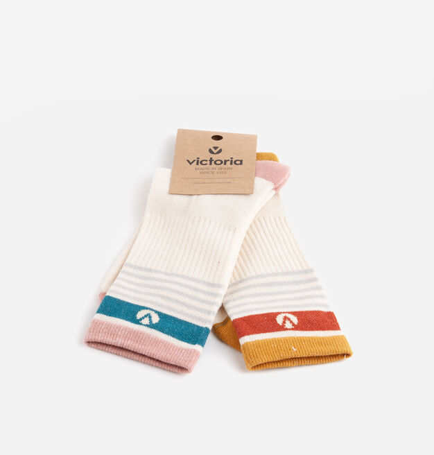 STRIPED COTTON LOGO LONG SOCKS