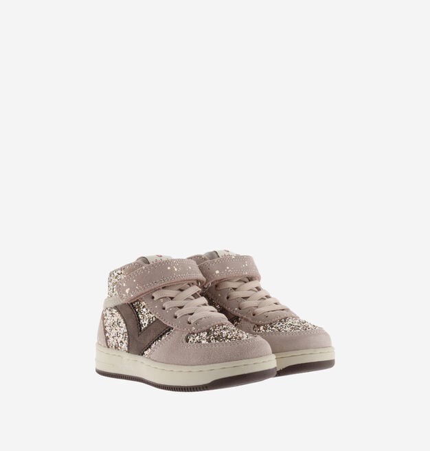 TIEMPO KLETTVERSCHLUSS STIEFELETTE GLITZER/VELOURSLEDER & ELASTISCH
